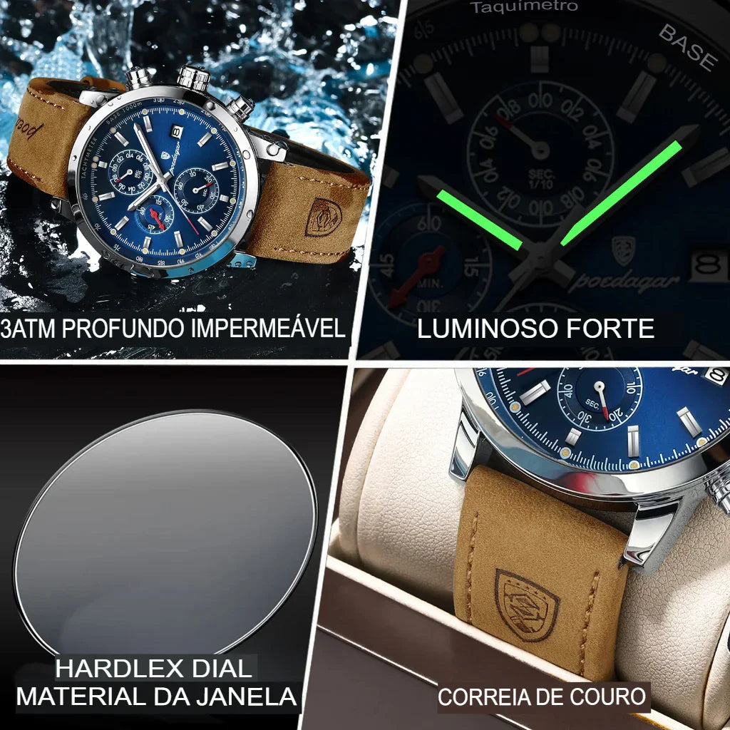Relógio Masculino Poedagar Tachymeter à Prova d'Água